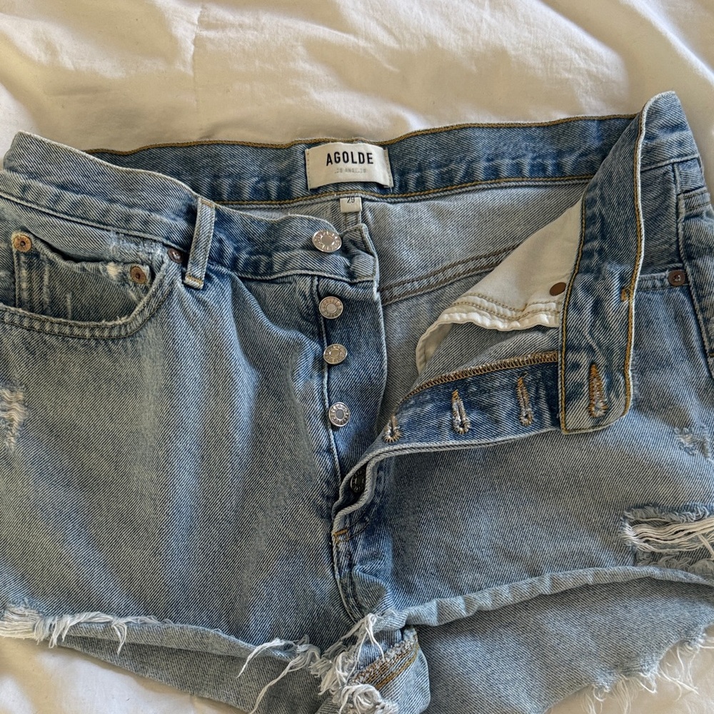 Agolde Light Blue Denim Cutoff Shorts